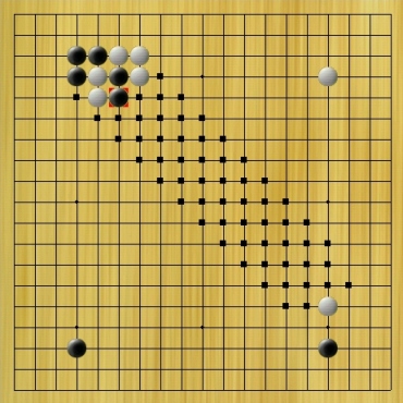 black can play any of the marked points to rescue the two stones
